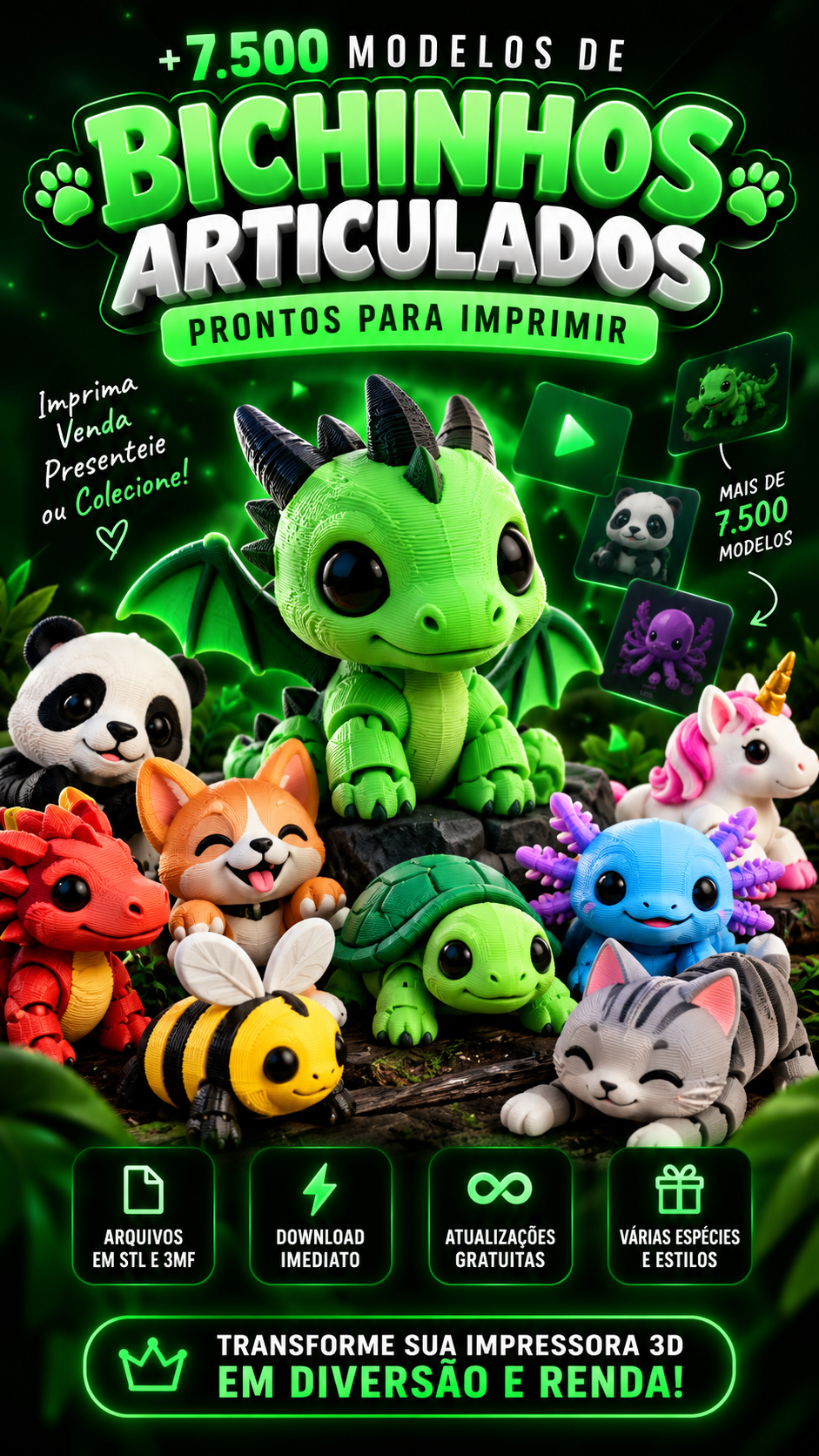 Criativo da coleção de bichinhos articulados para impressão 3D